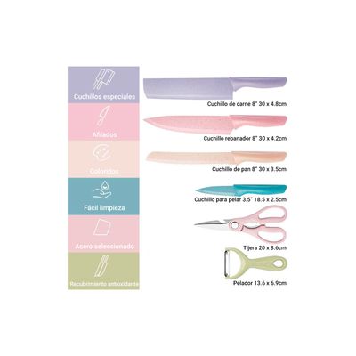 Imagen 2 del producto Set Cuchillos de Cocina 7 Piezas Tabla Tijera Pelador