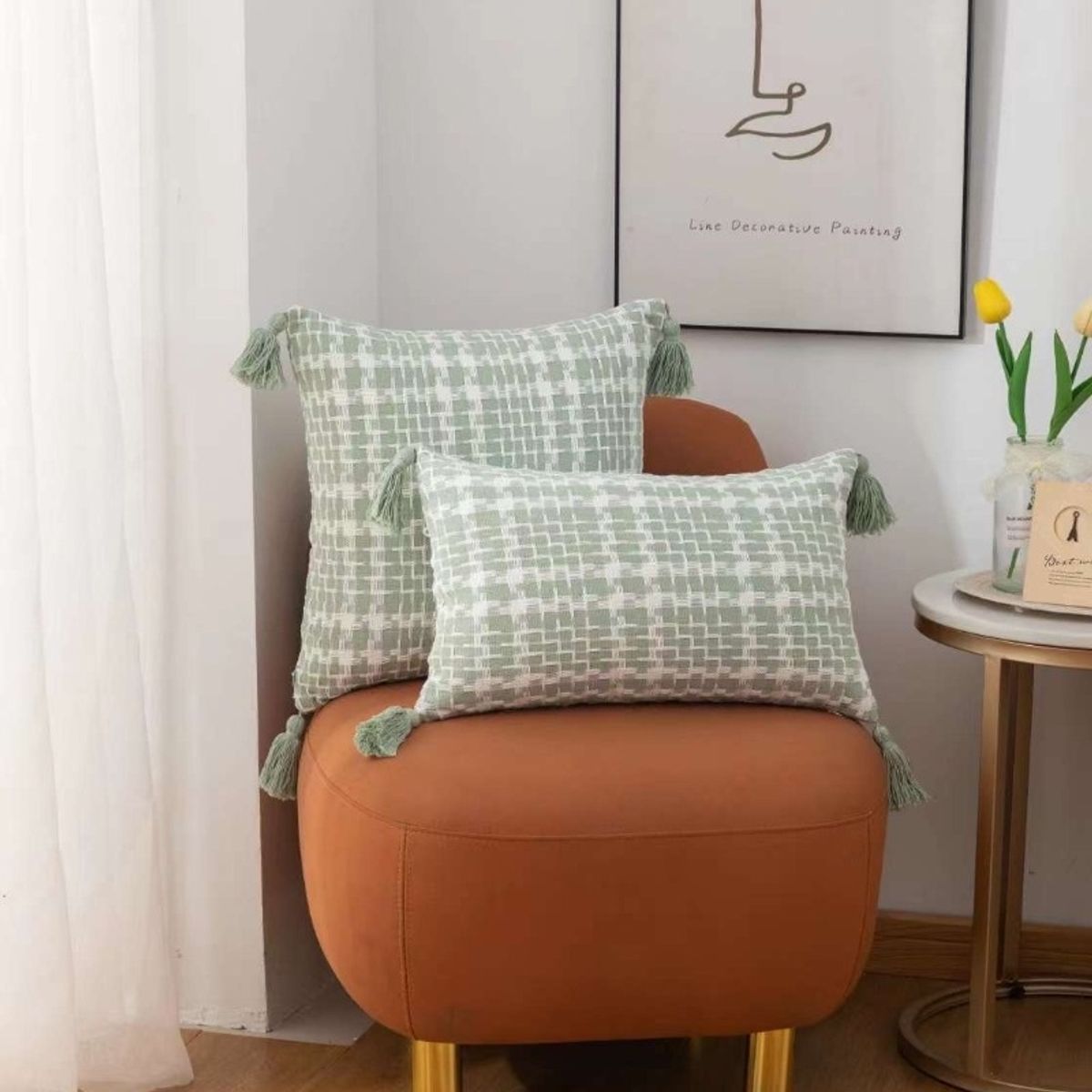 GENERICO - Funda De Cojin Rectangular Con Detalles Tejidos Croche Verde