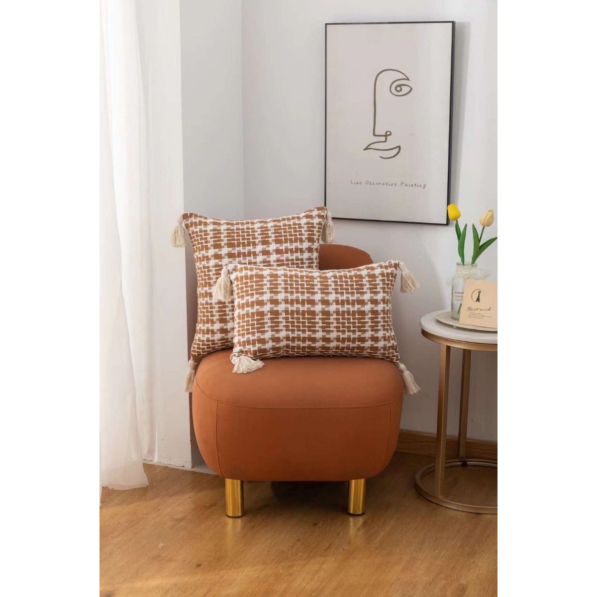 GENERICO - Funda Decorativa De Cojin Con Detalles Tejidos Croche Cafe