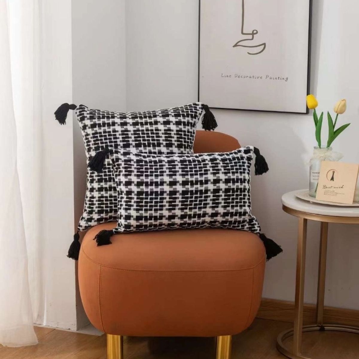 GENERICO - Funda Decorativa De Cojin Con Detalles Tejidos Croche Negro