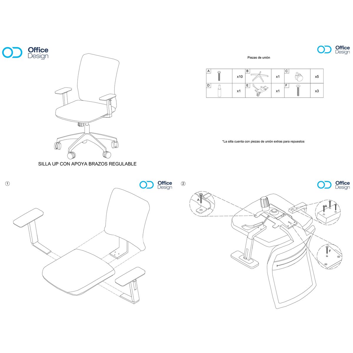 GENERICO - Silla Up con apoya brazos regulable - Blanco
