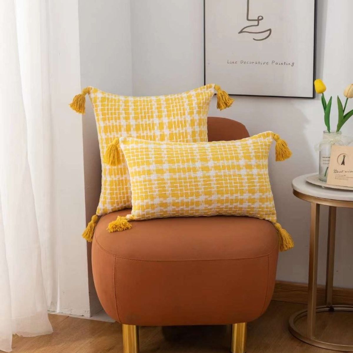 GENERICO - Funda De Cojin Rectangular Con Detalles Tejidos Croche Amarillo