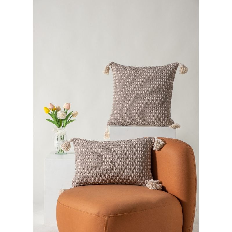 GENERICO - Funda Decorativa De Cojin Estilo Croche Con Borla Marron