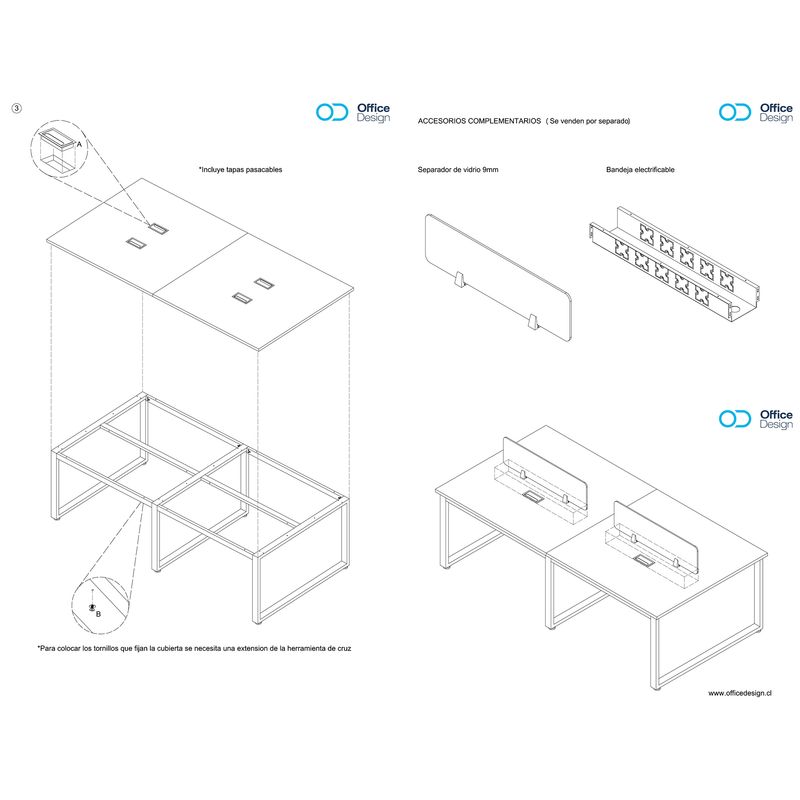 GENERICO - Escritorio Bench 4 Puestos - Modelo Square