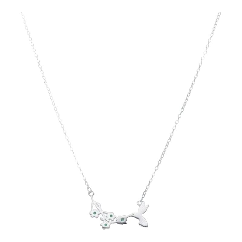 GENERICO - Collar colibrí flores circones esmeralda de plata 925