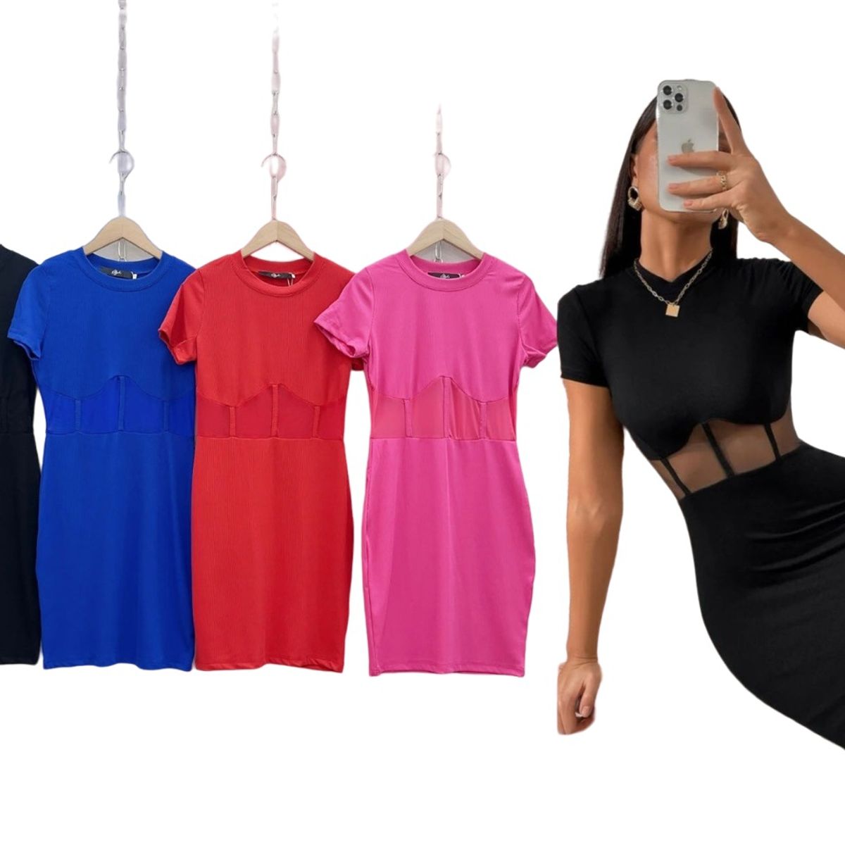 GARSIL - Elegante Vestido De Manga Cortas Para Mujer Con Transparencia