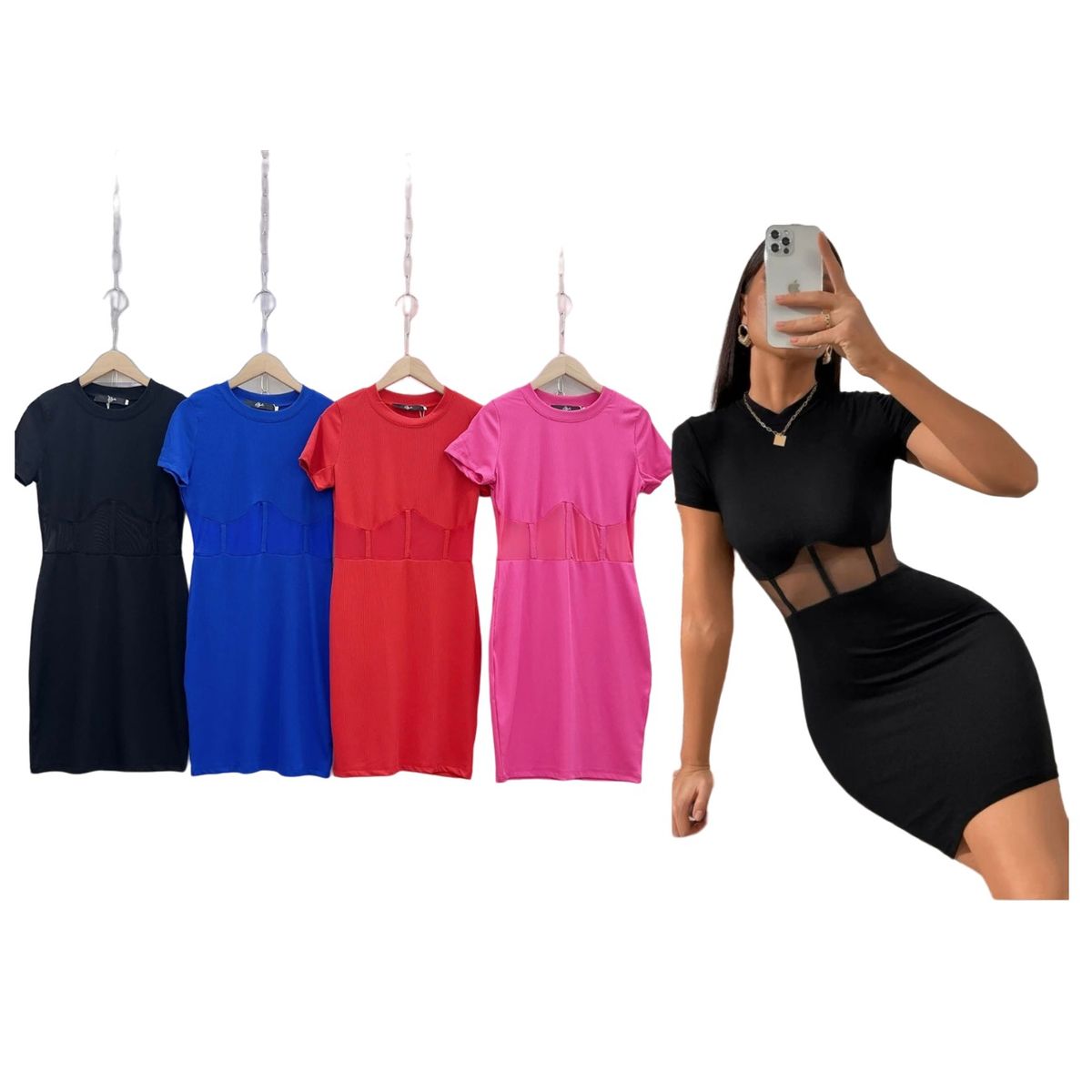 GARSIL - Elegante Vestido De Manga Cortas Para Mujer Con Transparencia