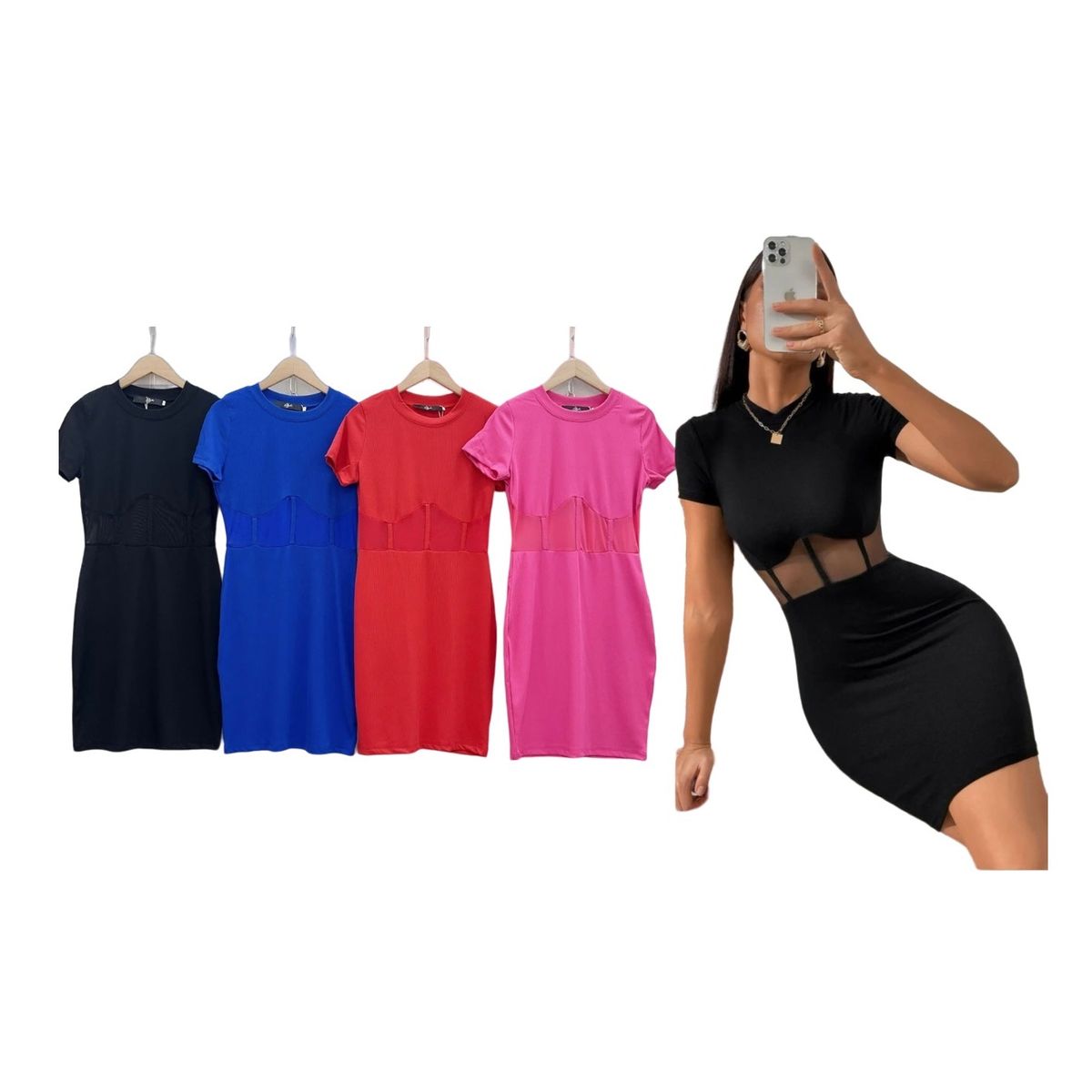 GARSIL - Elegante Vestido De Manga Cortas Para Mujer Con Transparencia