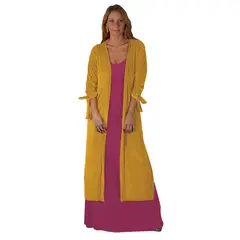 MARIA PASKARO - Tapado Kimono Largo Verona Mostaza Terciopelo
