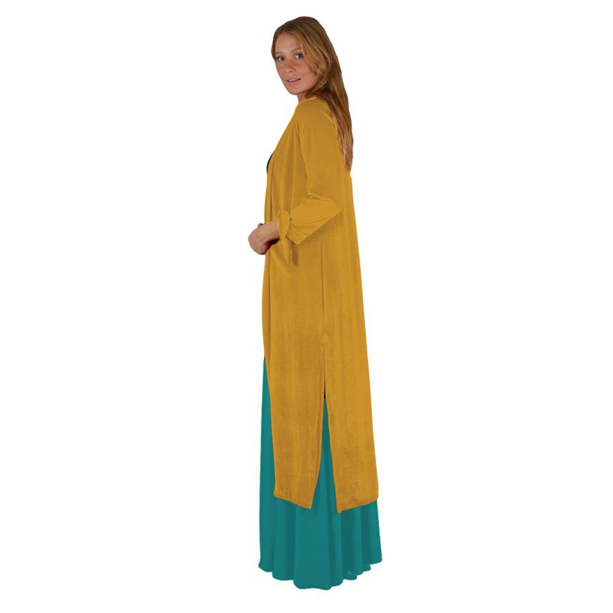 MARIA PASKARO - Tapado Kimono Largo Verona Mostaza Terciopelo Maria Paskaro MARIA PASKARO