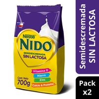 Pack Leche En Polvo Semidescremada Sin Lactosa 700g 2x