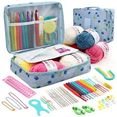 GENERICO - Set Crochet 58 Pcs Premium Con Lana Accesorios Celeste