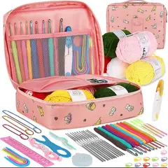 GENERICO - Set Crochet 58 Pcs Premium Con Lana Accesorios Rosa