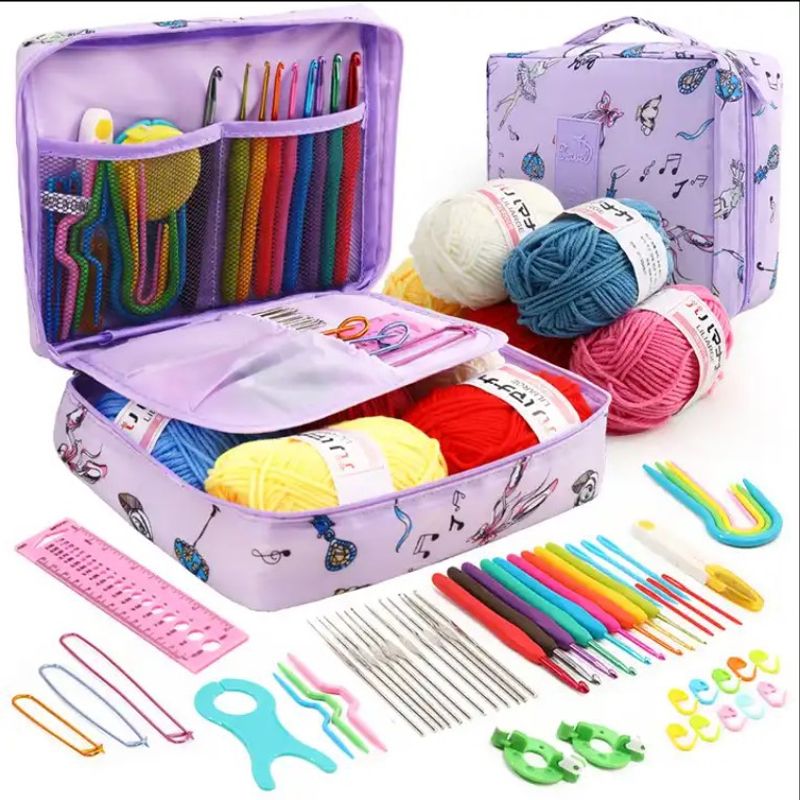 GENERICO - Set Crochet 58 Pcs Premium Con Lana  Accesorios Violeta