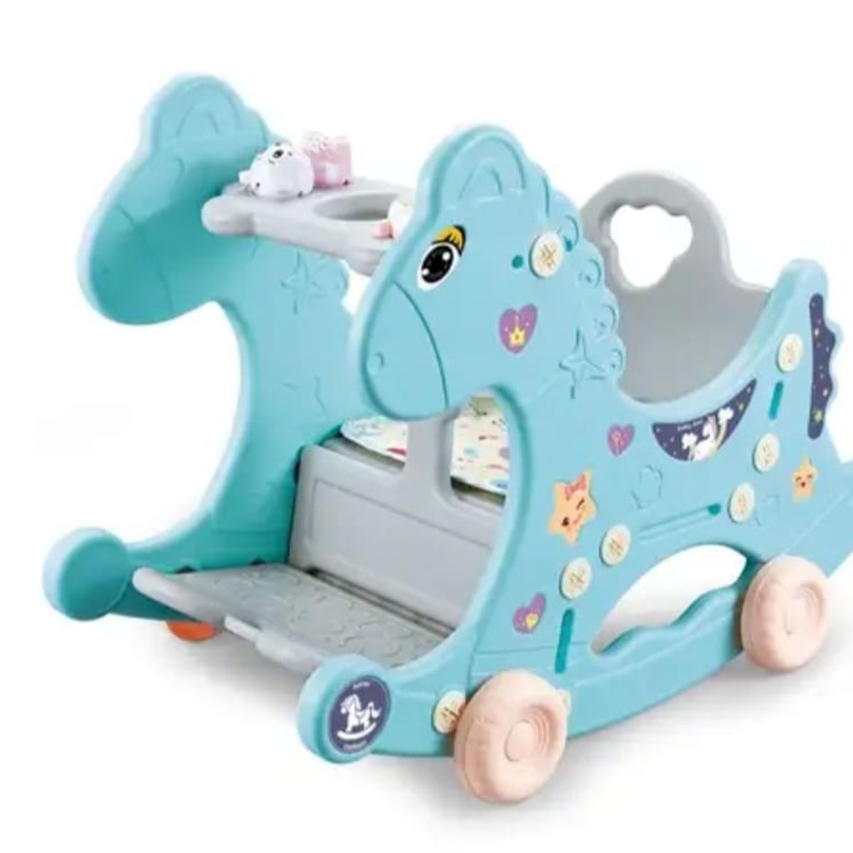 GENERICO - Silla mecedora caballito multiusos 3 en 1 para niños Celeste