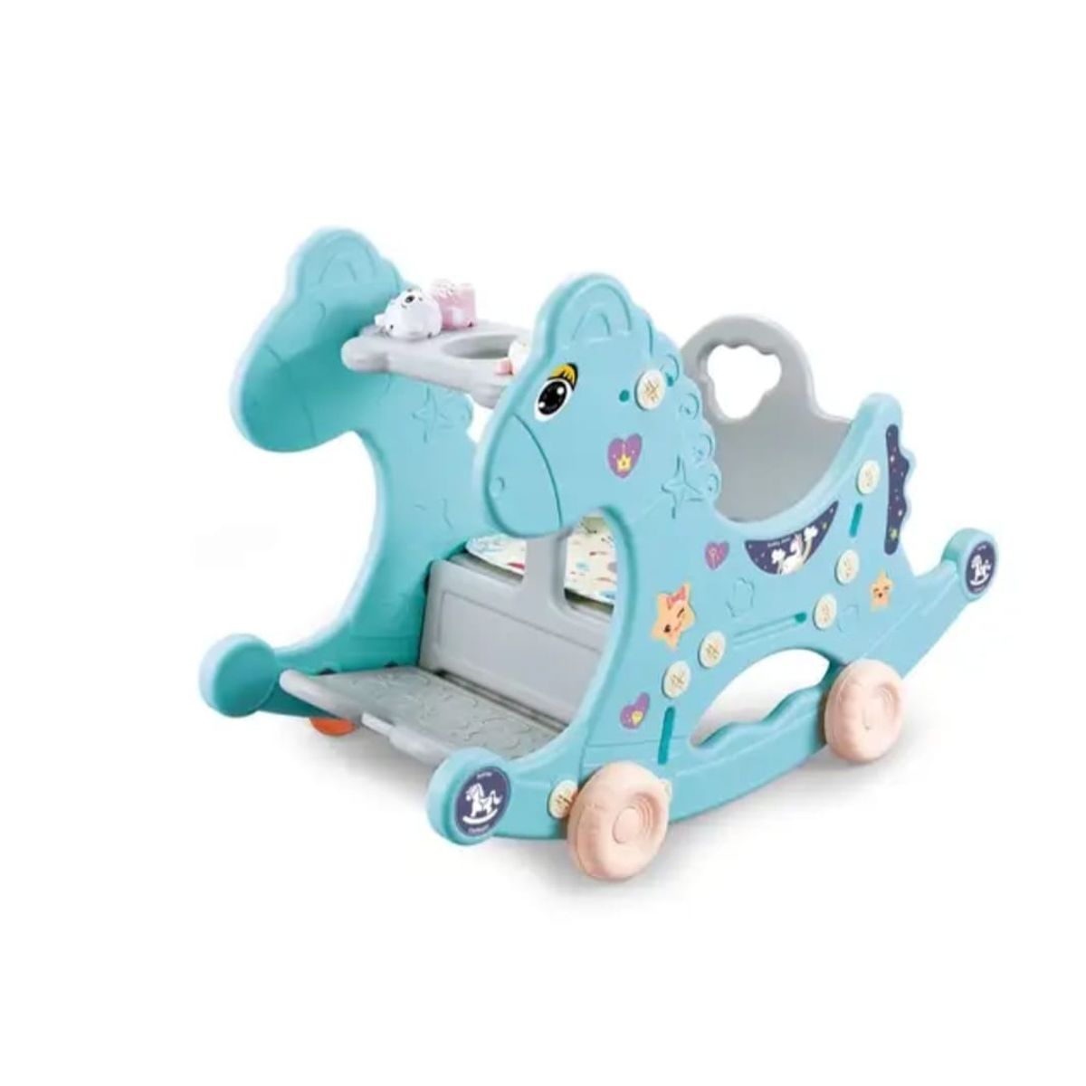 GENERICO - Silla mecedora caballito multiusos 3 en 1 para niños Celeste