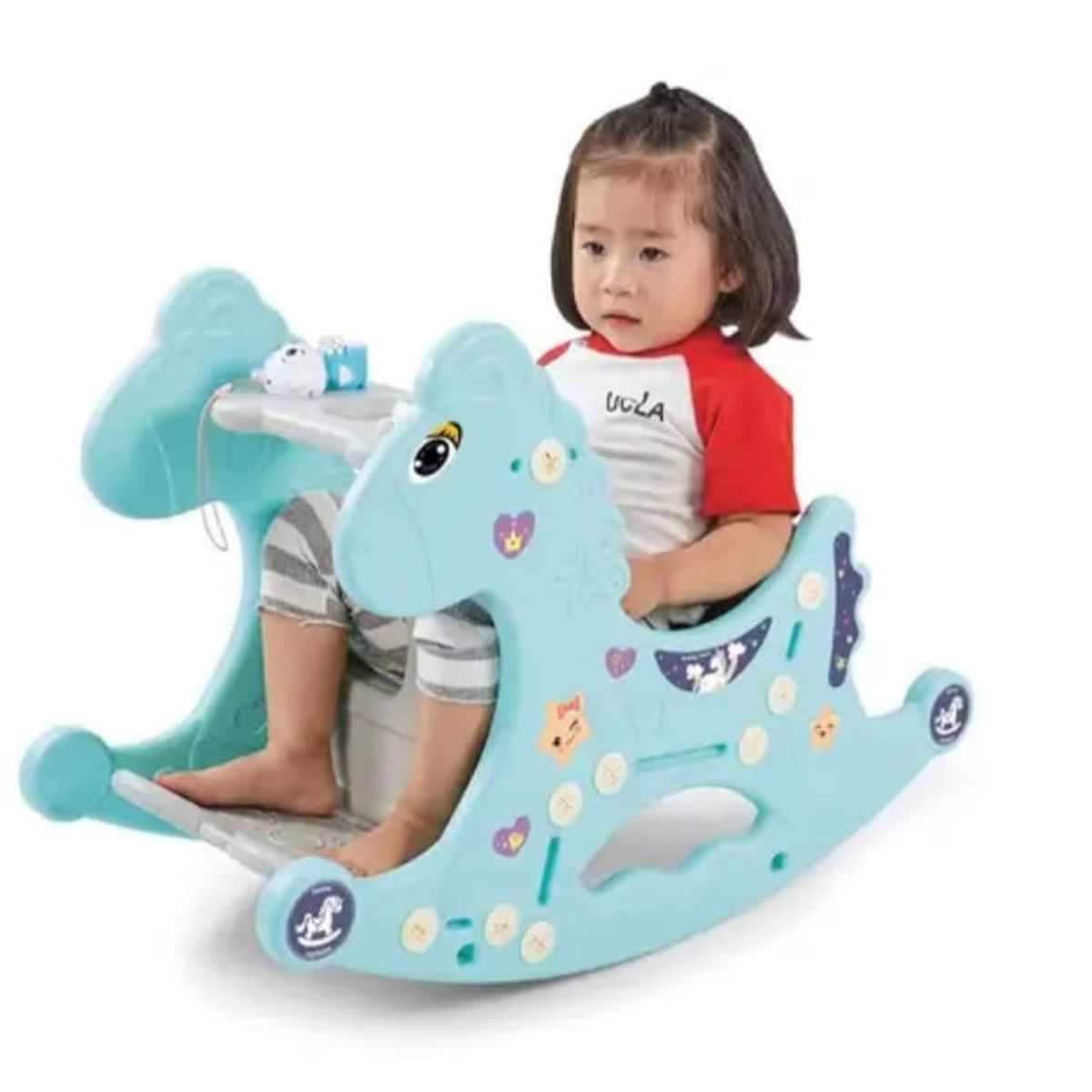 GENERICO - Silla mecedora caballito multiusos 3 en 1 para niños Celeste