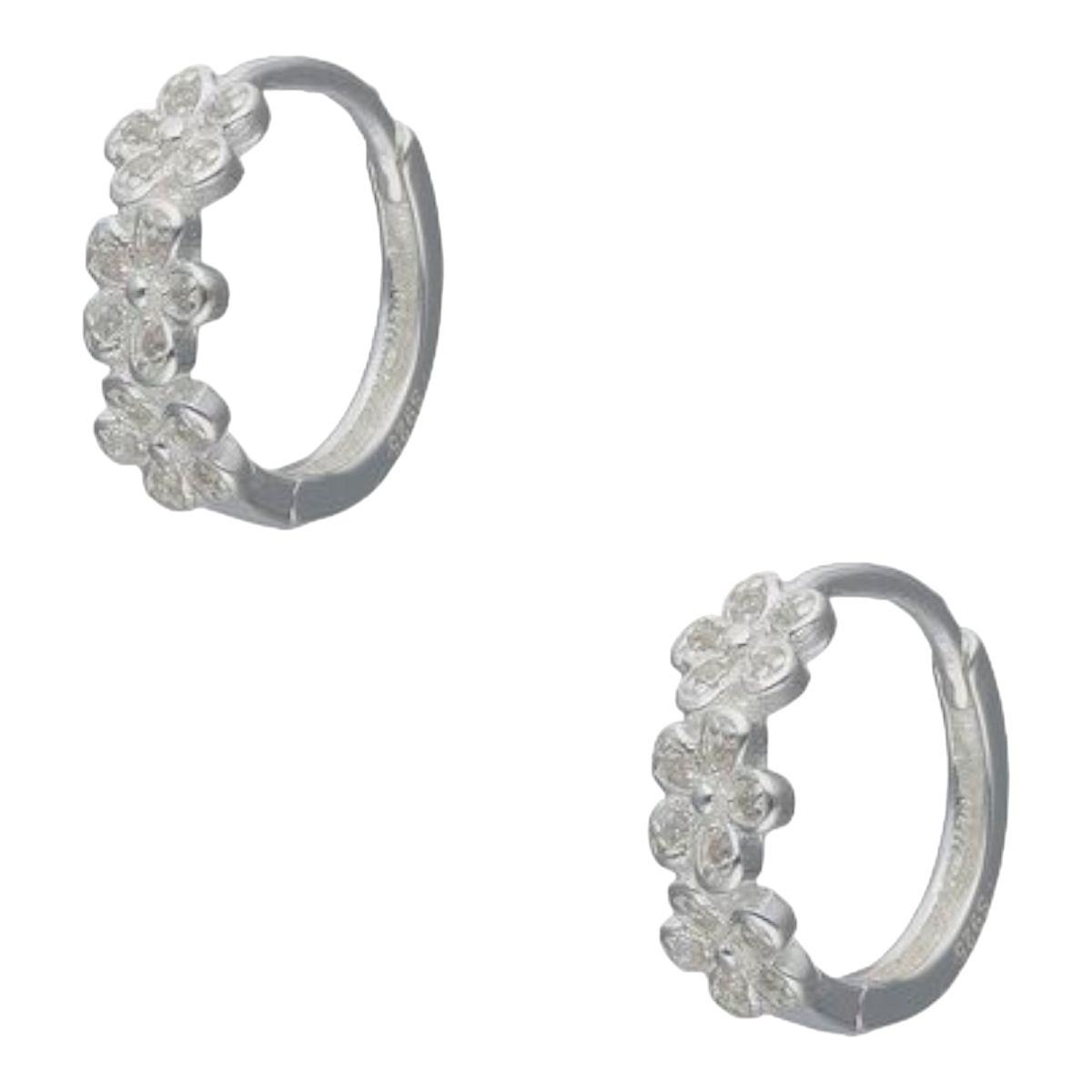 GENERICO - Aros argolla huggie flor circones de plata 925