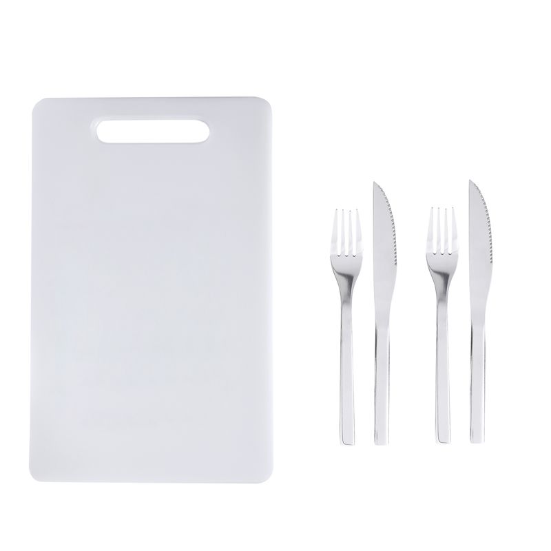 GENERICO - Set Cubiertos 4 Piezas 2 Personas + Tabla Blanca Arthome CUC38