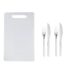 GENERICO - Set Cubiertos 4 Piezas 2 Personas + Tabla Blanca Arthome CUC38