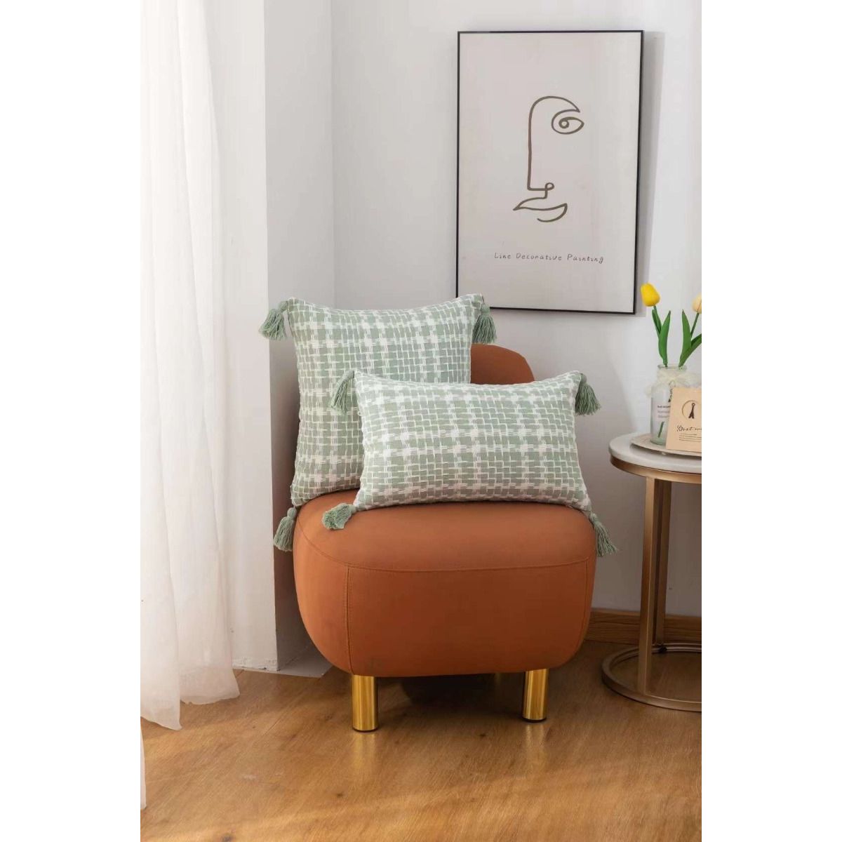 GENERICO - Funda De Cojin Rectangular Con Detalles Tejidos Croche Verde