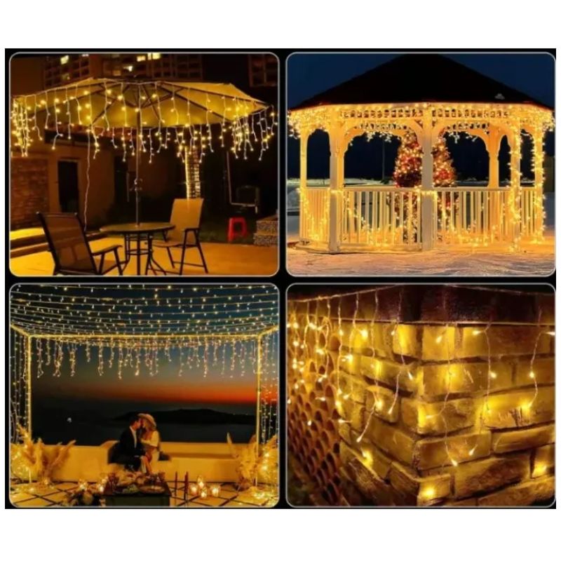 GENERICO - Cascadas De Luces De Nav. Solares 200 Luces Navideñas Calida Amarilla