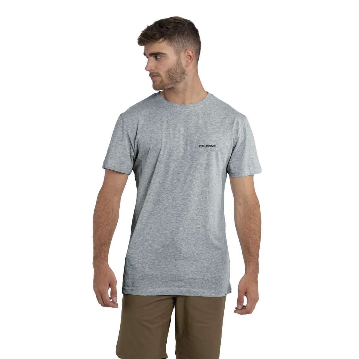 FALCONE - Polera Orgánica Classic Logo Gris Melange Hombre Falcone