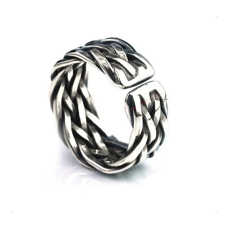 GENERICO - Anillo De Plata 925 Tejido Ajustable Hombre Trenzado