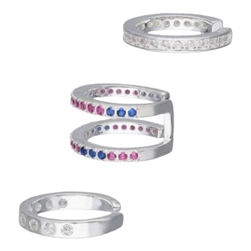 GENERICO - Set aros ear cuff circones multicolor de plata 925