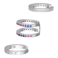 GENERICO - Set aros ear cuff circones multicolor de plata 925