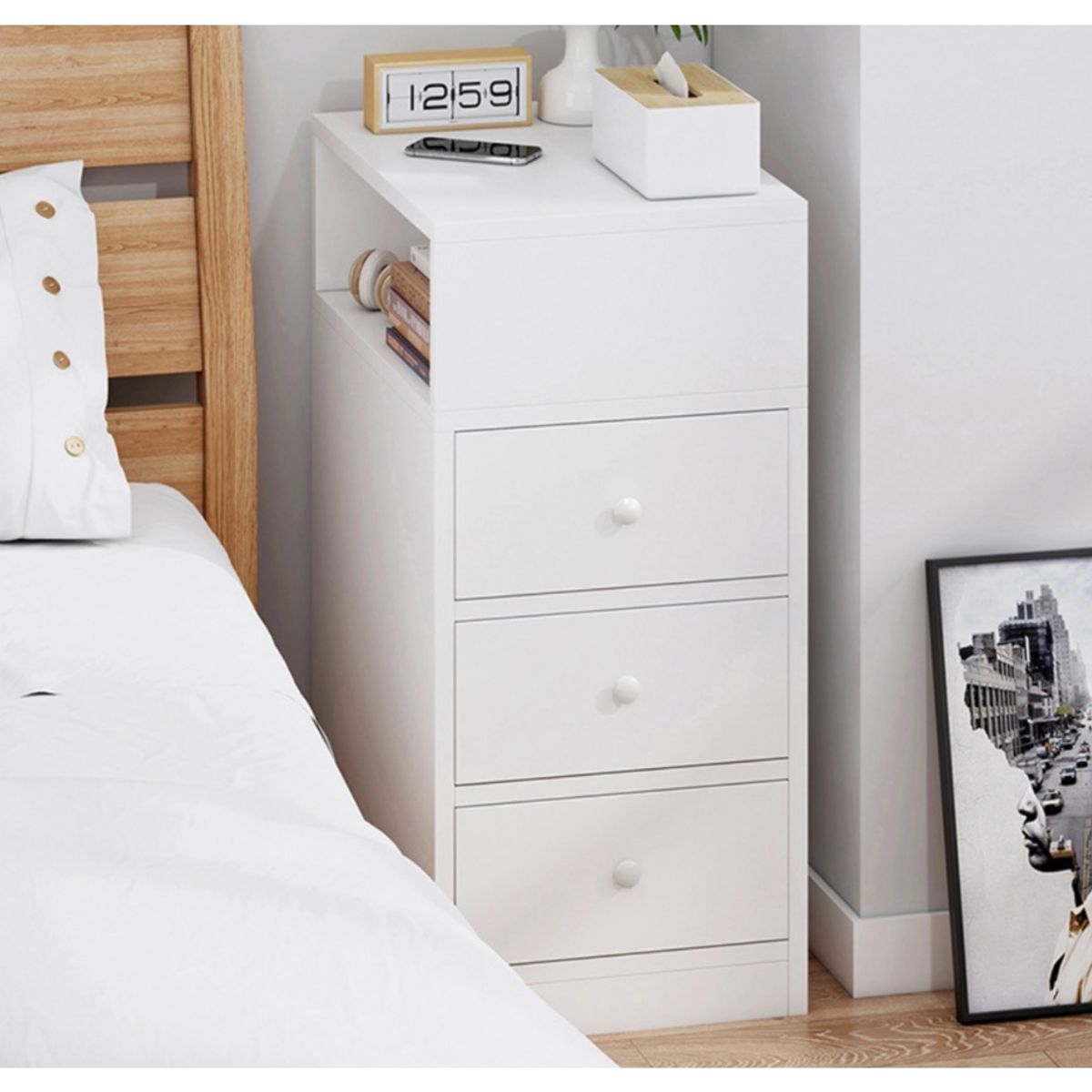 HOMER DESIGN - Velador Con Cajones Bicolor Homer Design 30x30x66cm