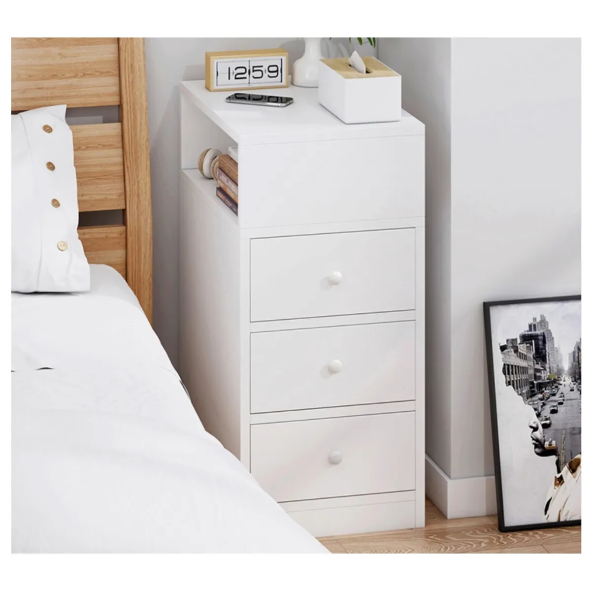 HOMER DESIGN - Velador Con Cajones Bicolor Homer Design 30x30x66cm