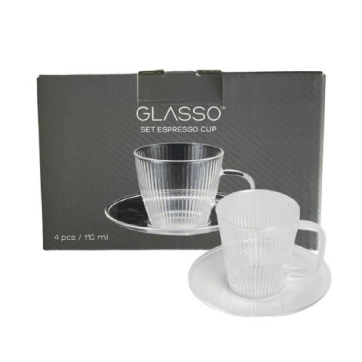 GLASSO - Set 4 Tazas Con Plato Espresso para Té o Café Glasso