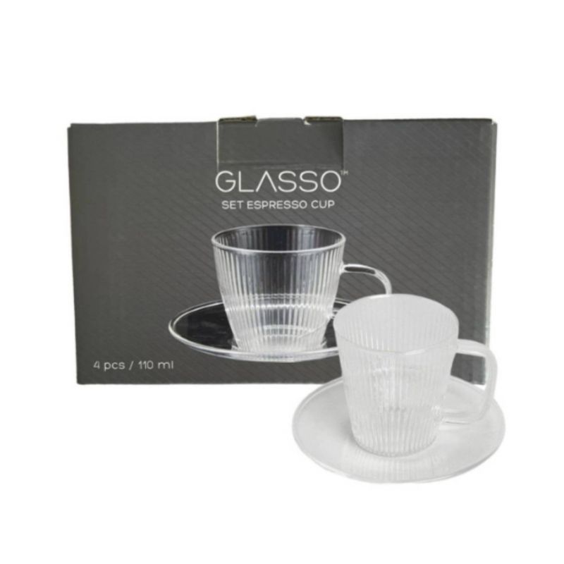 GLASSO - Set 4 Tazas Con Plato Espresso para Té o Café Glasso