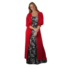 MARIA PASKARO - Tapado Kimono Largo Santini Rojo Carmesi Plisado - Rojo