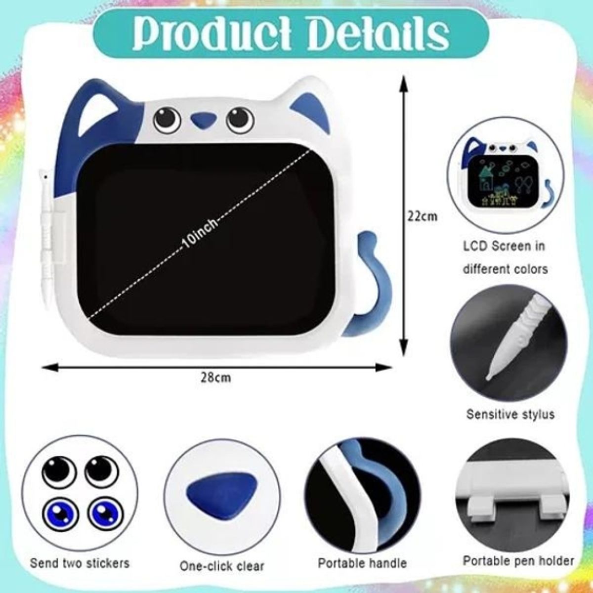 GENERICO - Pizarra Magica gato Lcd Digital Infantil Dibujo CELESTE