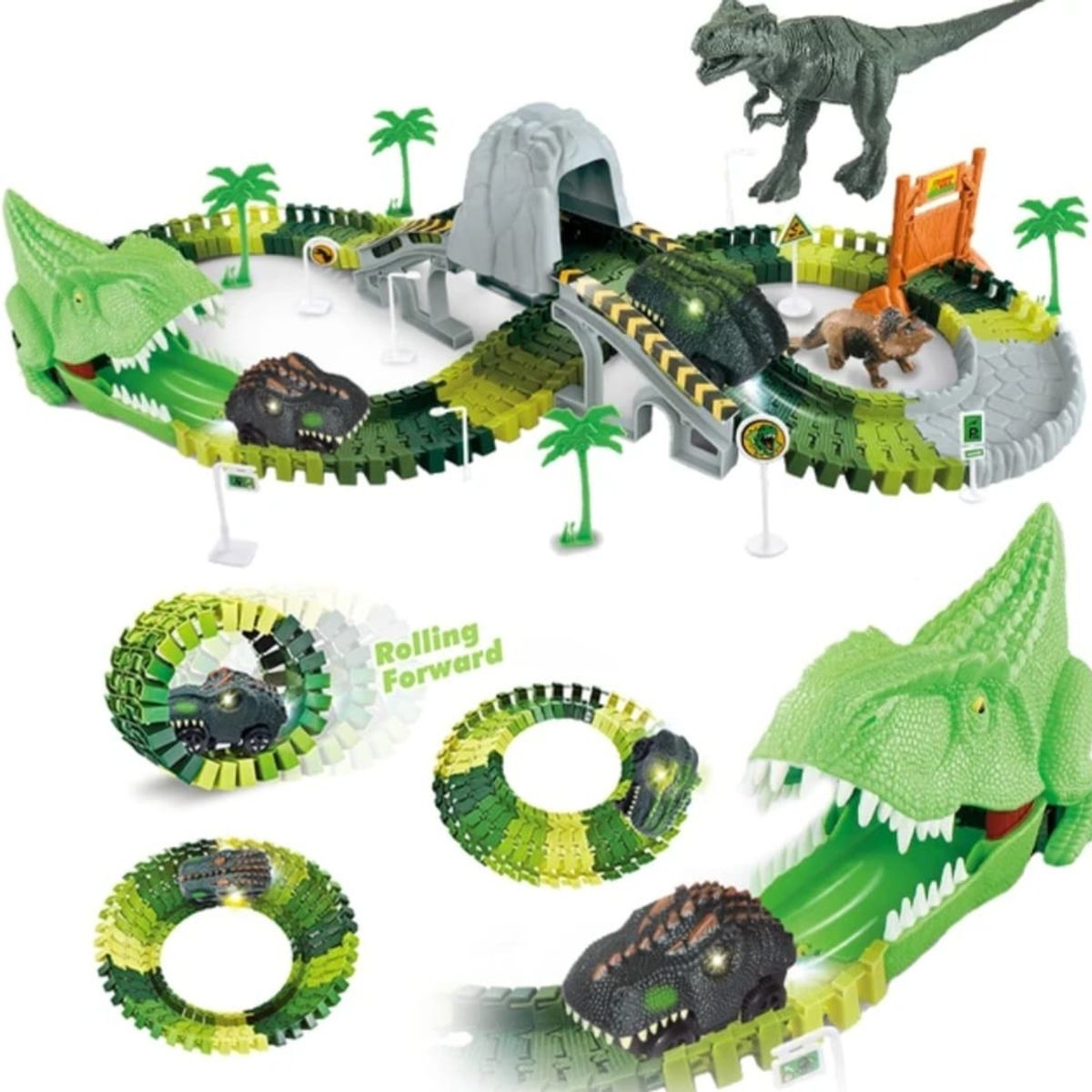 GENERICO - Pista de autos Dinosaurios Flexible con luz niños