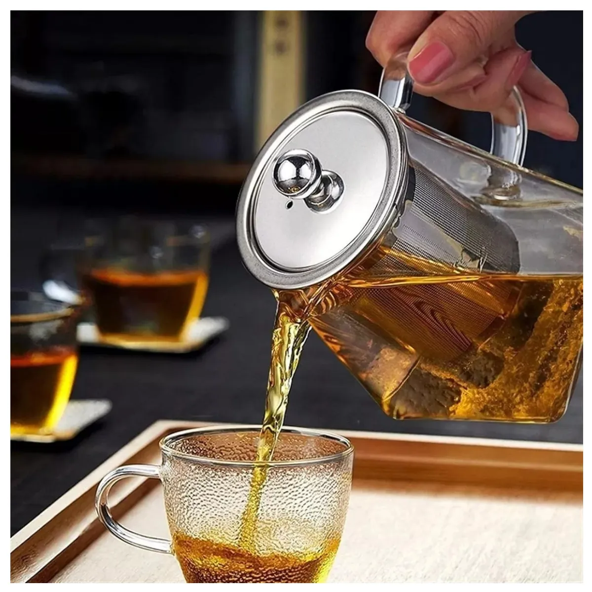 KUANGYE - Tetera De Vidrio Con Infusor De Acero Inoxidable 500ml