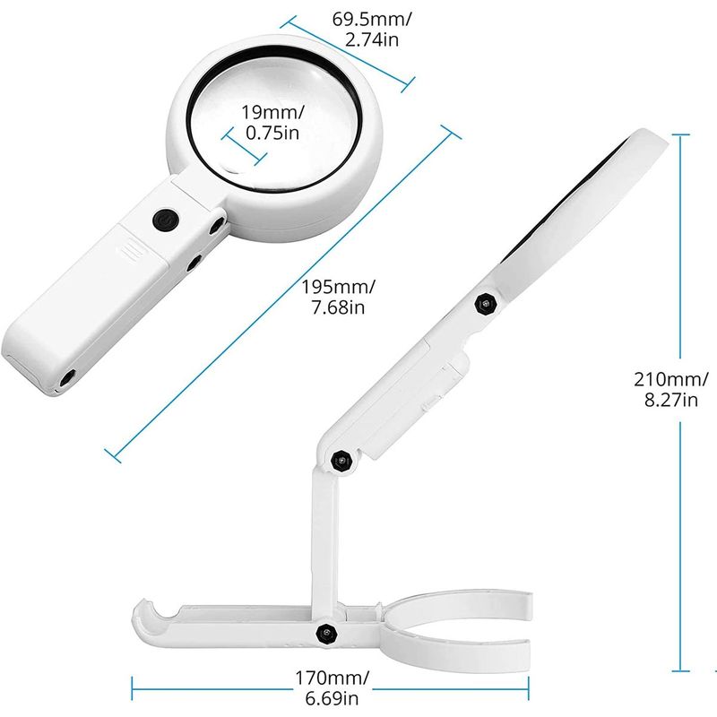 EDWINAYY - Lupa Plegable De Escritorio De Mano Con Luz Led