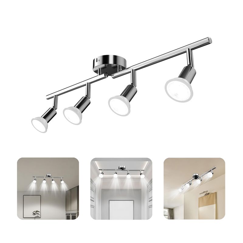 HALMAN - Luz Blanca Pack 4 Foco Monofasico Lámpara A Techo + Riel Y Ampolletas