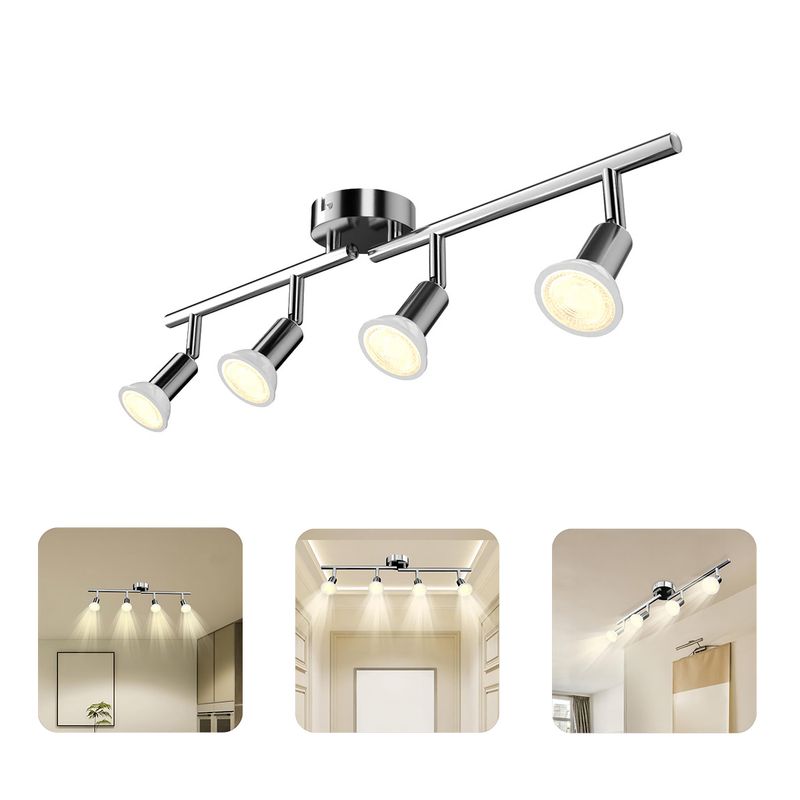 HALMAN - Luz Cálida Pack 4 Foco Monofasico Lámpara A Techo + Riel Y Ampolletas