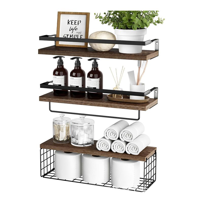 HALMAN - Set 3 Estantes Flotantes Rústicos para Baño y Living