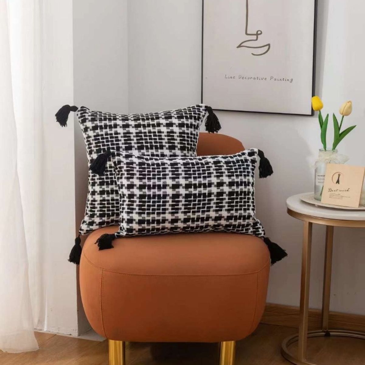 GENERICO - Funda De Cojin Rectangular Con Detalles Tejidos Croche Negro