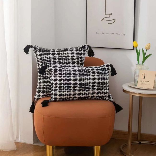 GENERICO - Funda De Cojin Rectangular Con Detalles Tejidos Croche Negro