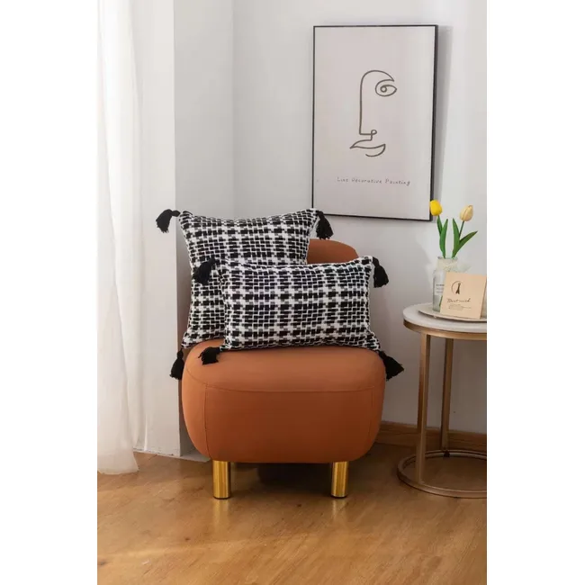 GENERICO - Funda De Cojin Rectangular Con Detalles Tejidos Croche Negro