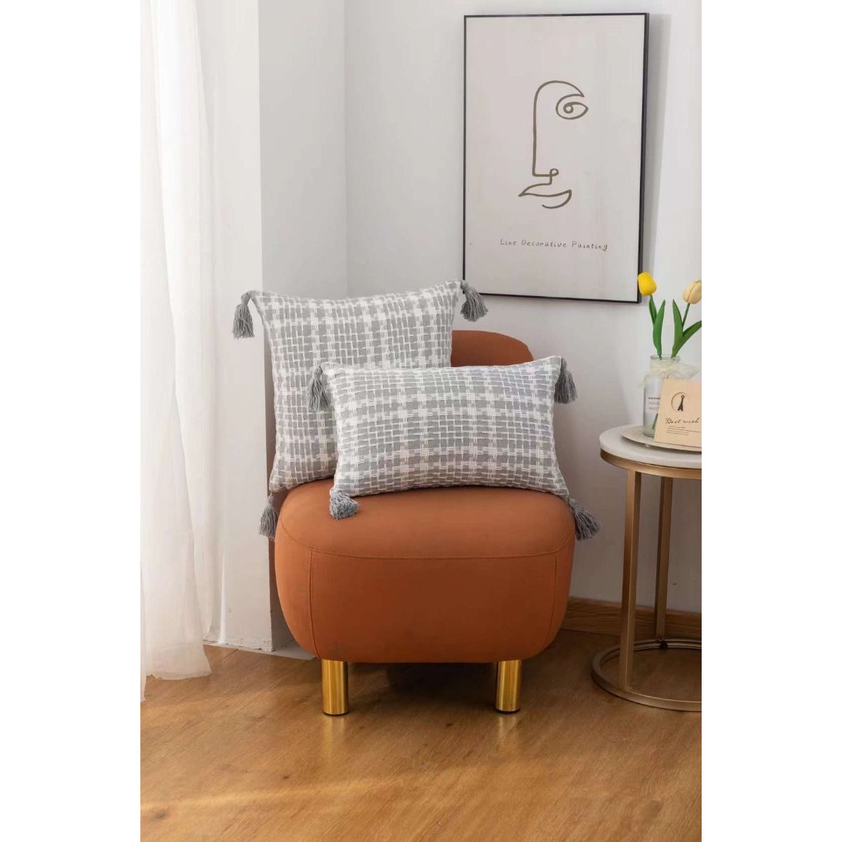 GENERICO - Funda De Cojin Rectangular Con Detalles Tejidos Croche Gris