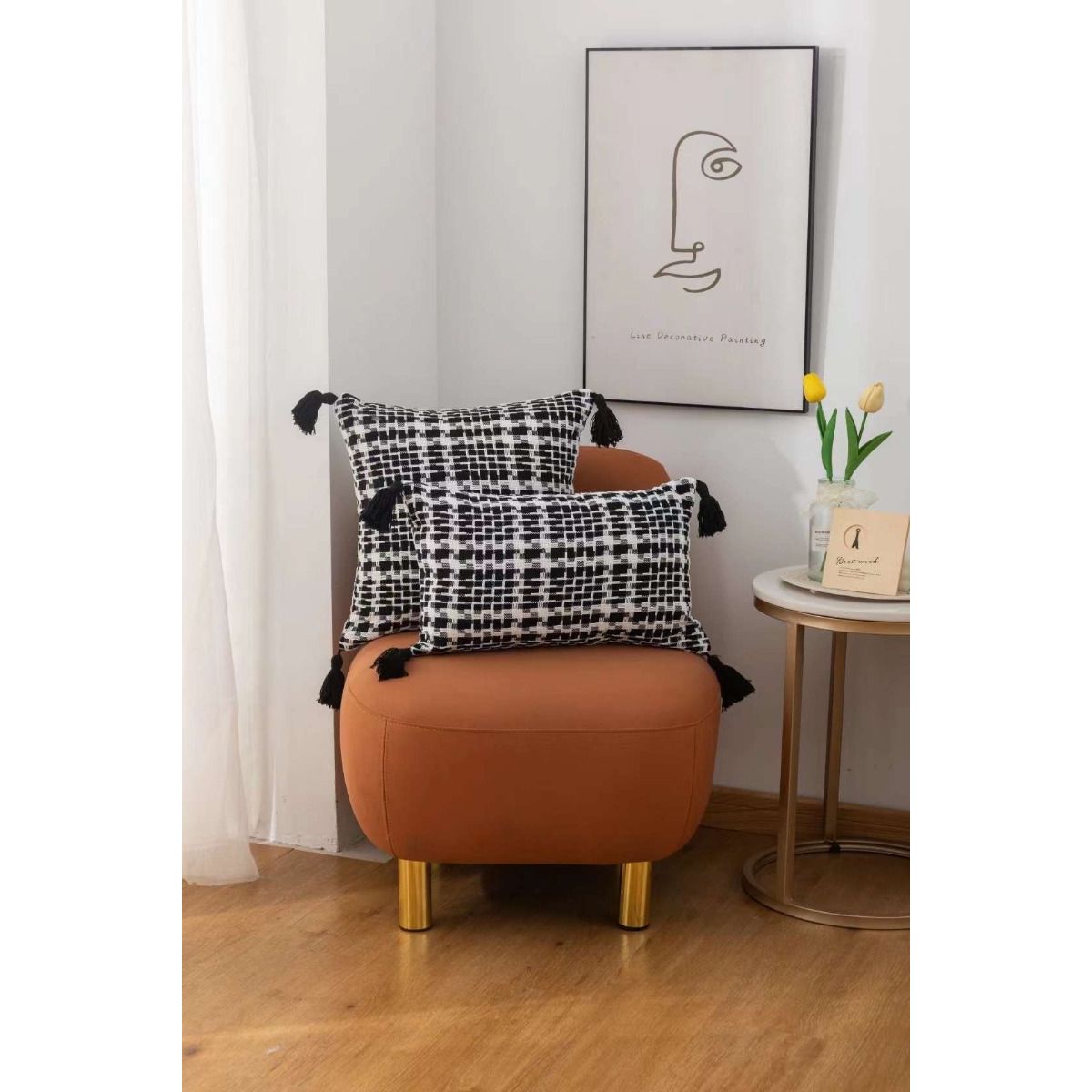 GENERICO - Funda De Cojin Rectangular Con Detalles Tejidos Croche Negro