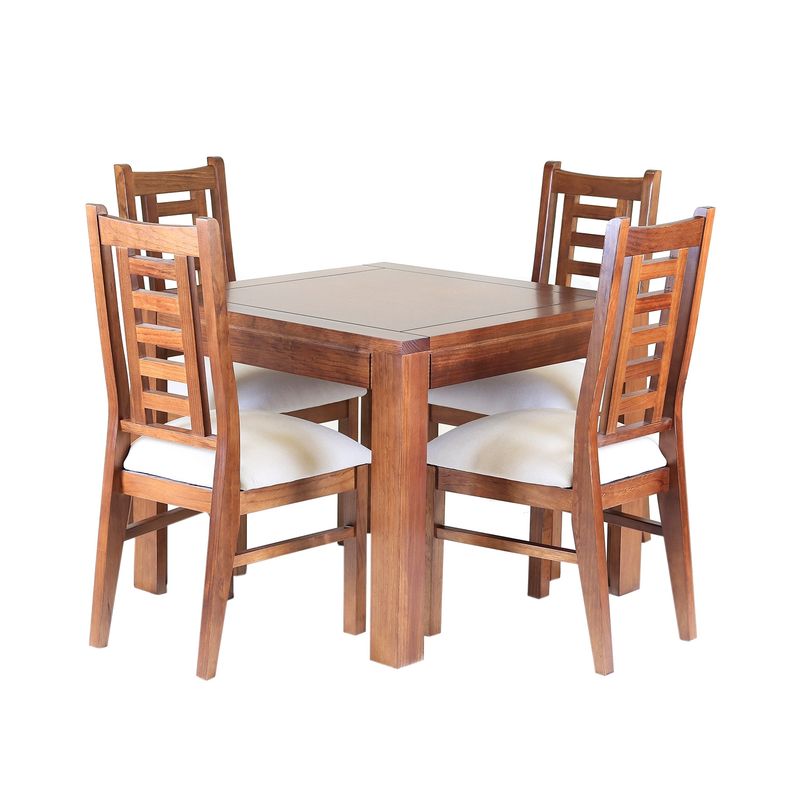 MUEBLES AMERICA - Comedor Nacional Rayenco 4 Sillas Color Nogal Tapiz Perla