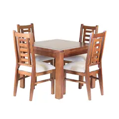 MUEBLES AMERICA - Comedor Nacional Rayenco 4 Sillas Color Nogal Tapiz Perla