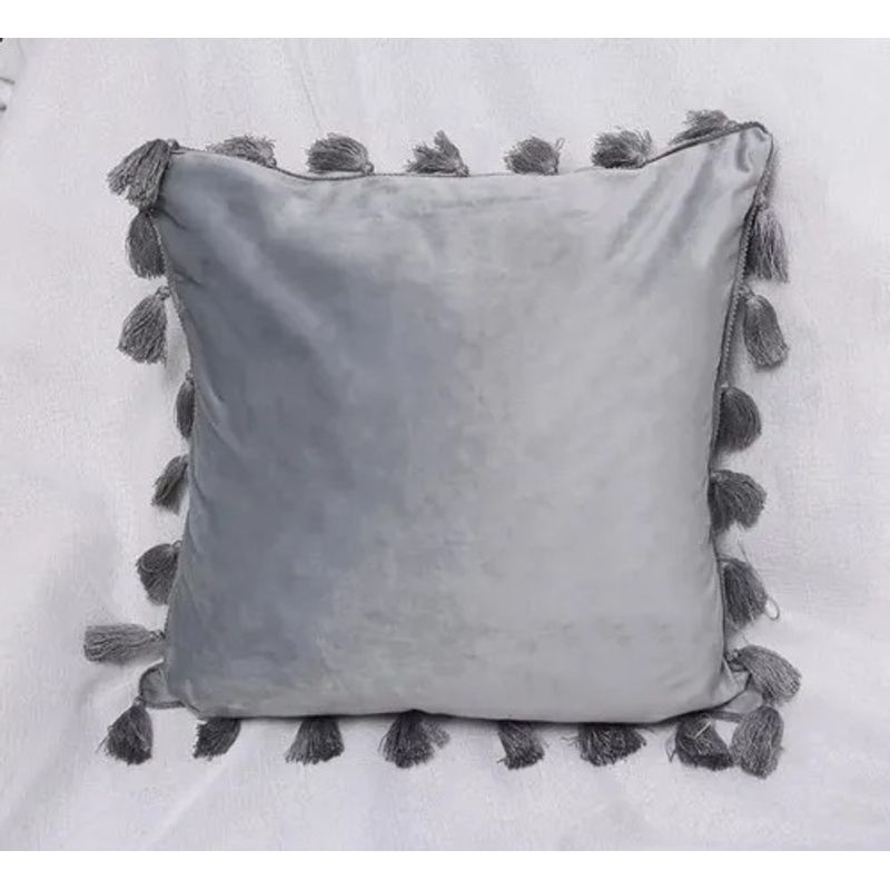 GENERICO - Funda Terciopelo Con Borla Gris Decorativa 42x42